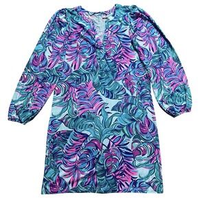 Lilly Pulitzer Bedelia Mini Dress L Seasalt  Tropical Don't Wanna Leaf Resort
